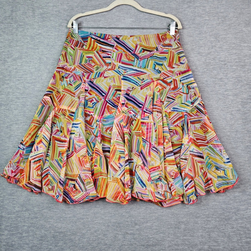 Desigual Women's Geometric Abstract Print Tiered Pleated Skirt Sz 42 US L